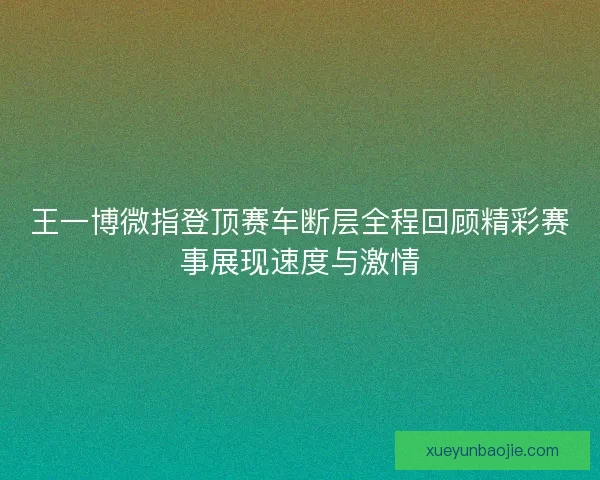 王一博微指登顶赛车断层全程回顾精彩赛事展现速度与激情
