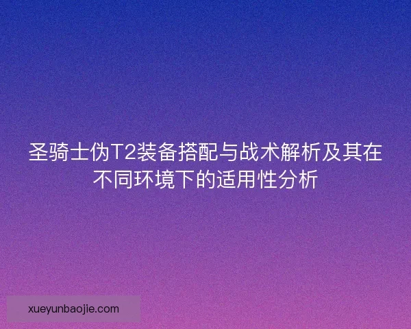 圣骑士伪T2装备搭配与战术解析及其在不同环境下的适用性分析