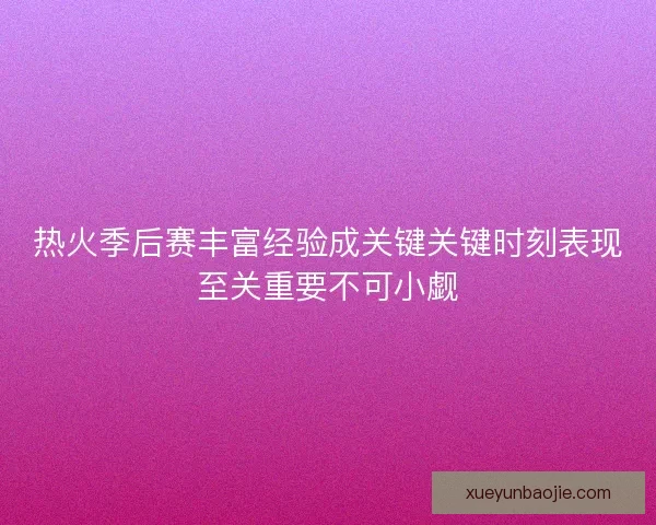 热火季后赛丰富经验成关键关键时刻表现至关重要不可小觑