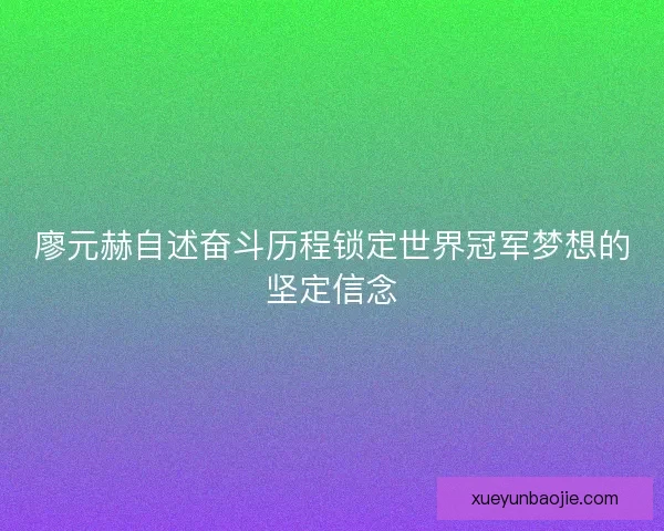 廖元赫自述奋斗历程锁定世界冠军梦想的坚定信念